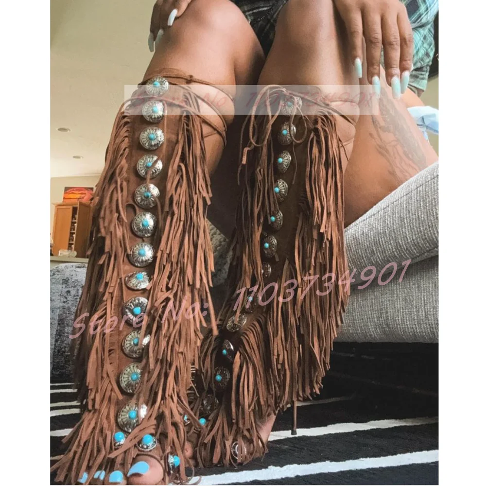 Tassels Open Toe Gems Knee Hig - Crossfit Ladies 评论和价格