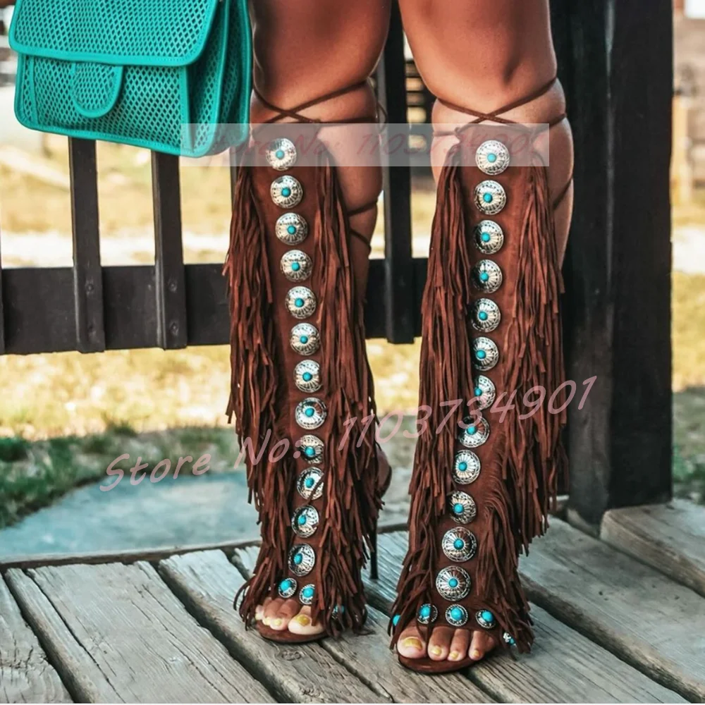 Tassels Open Toe Gems Knee Hig - Crossfit Ladies 评论和价格